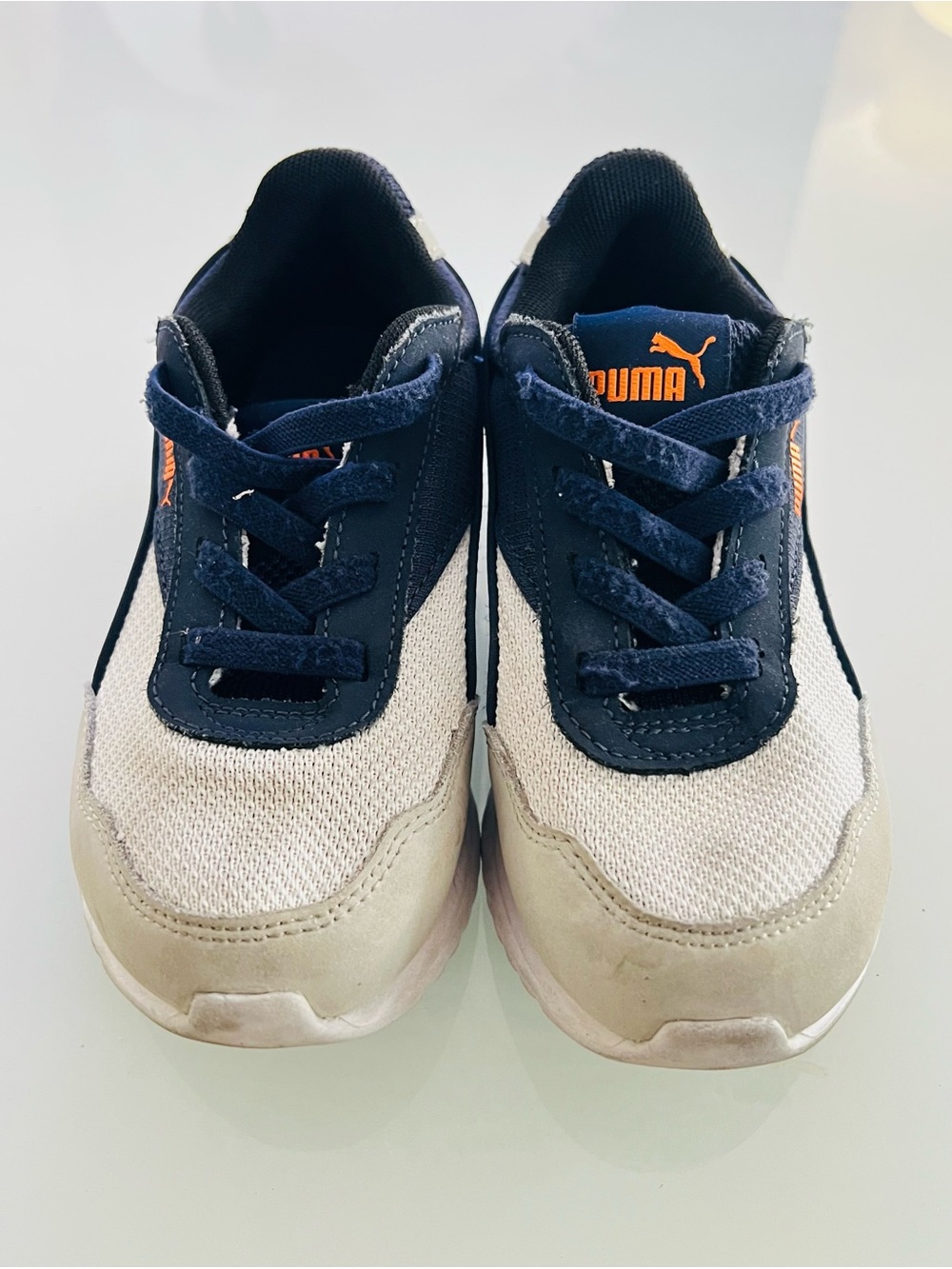 Puma Kids Navy, Beige & Orange Athletic Sneakers - size 12